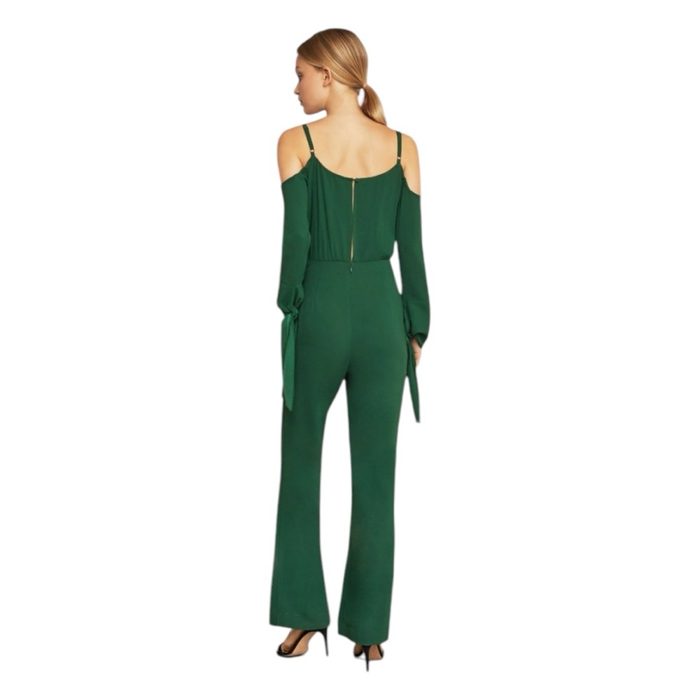 BCBG MAXAZRIA JORDANE Chic Green Cold-Shoulder Jumpsuit with Wide-Leg XS - Picture 3 of 13